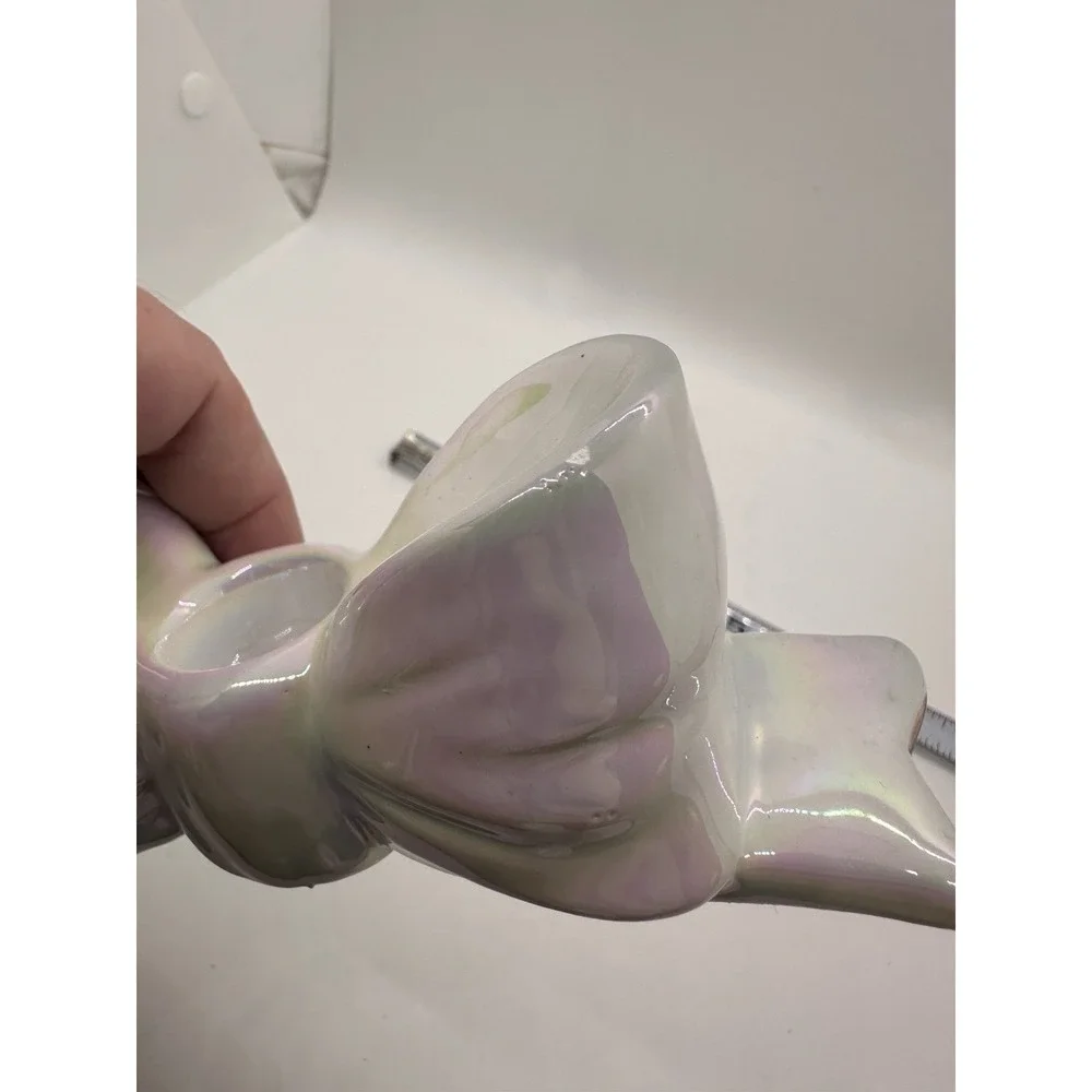 Target Bullseye's 2pk Ceramic Bow‎ Candle Holders Christmas Iridescent (NIB)